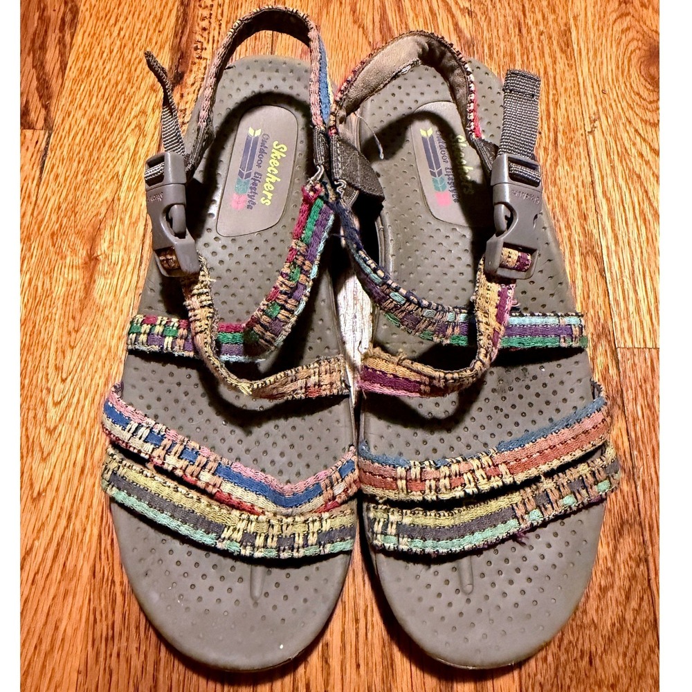 Y2K Skechers Sandles Outdoor Lifestyle Brown Multicolor Woven Strap Sport Hiking